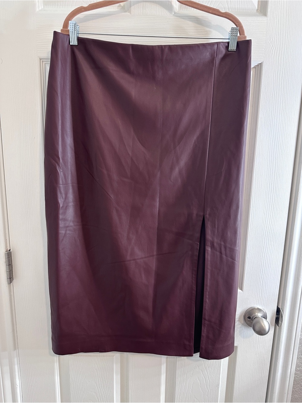 Express Burgundy Faux Leather Midi Pencil Skirt Front Slit XL